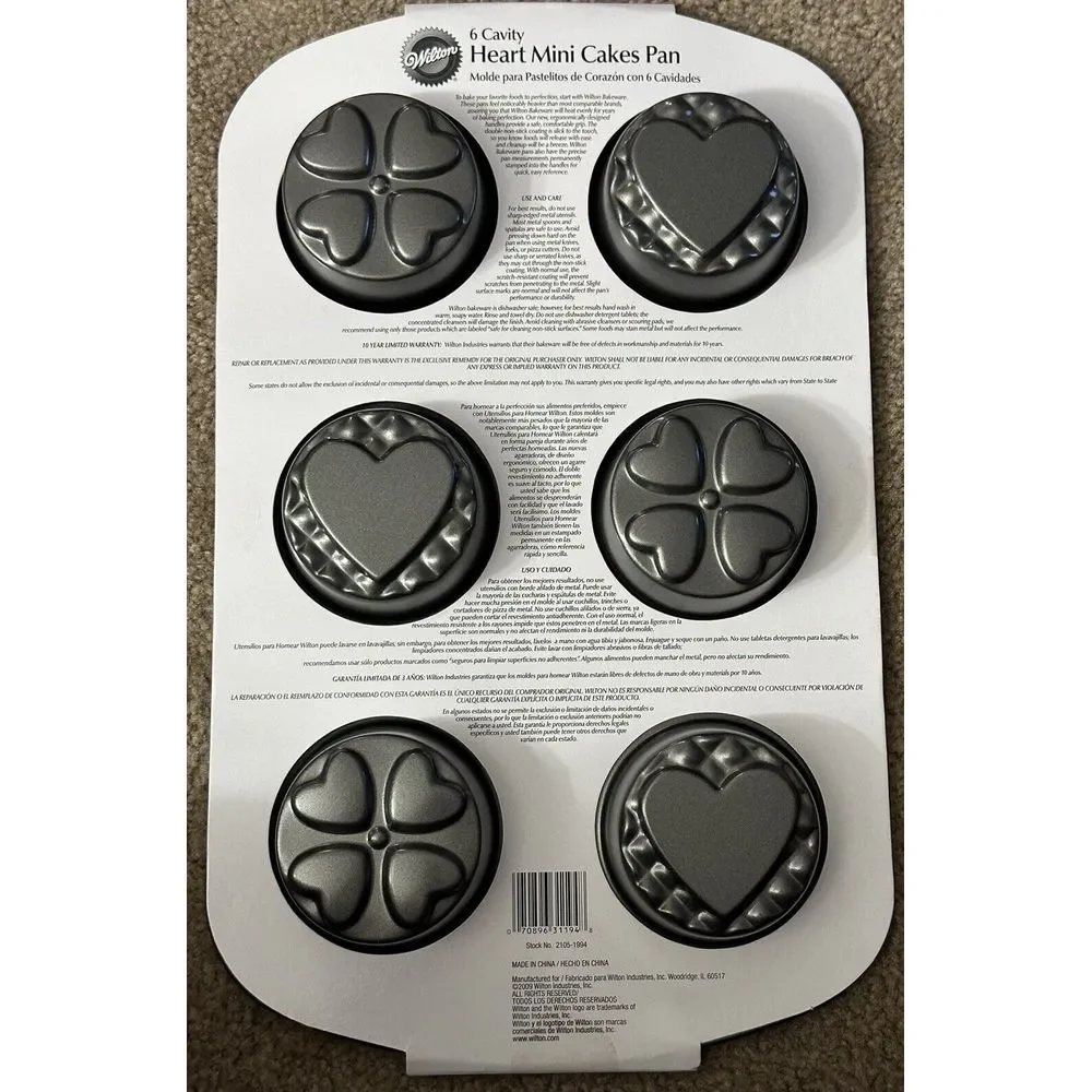 Wilton 6 Cavity Heart Mini Cakes Pan Nonstick Baking Muffin‎ Mold Bakeware New